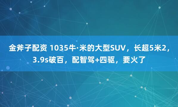金斧子配资 1035牛·米的大型SUV，长超5米2，3.9s破百，配智驾+四驱，要火了